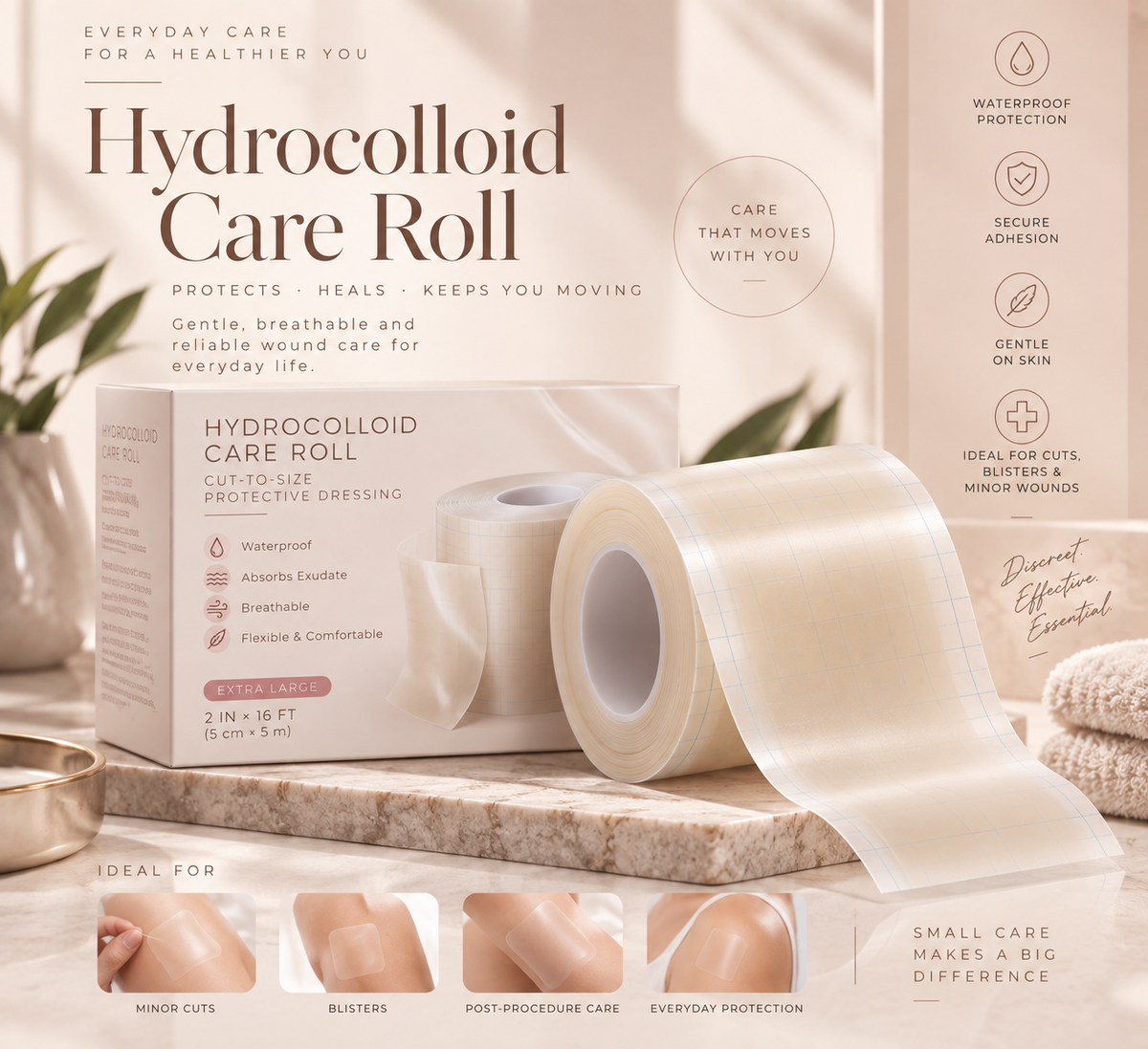 Hydrocolloid Care Roll – Cut-to-Size Protective Dressing