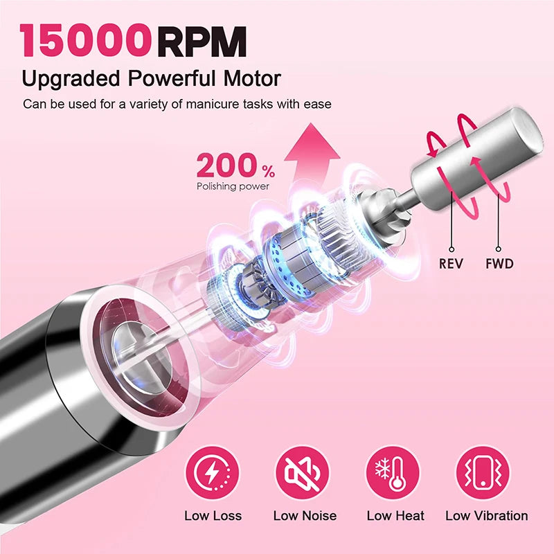Cordless Electric Nail Drill – 12-Piece Manicure & Pedicure Tool