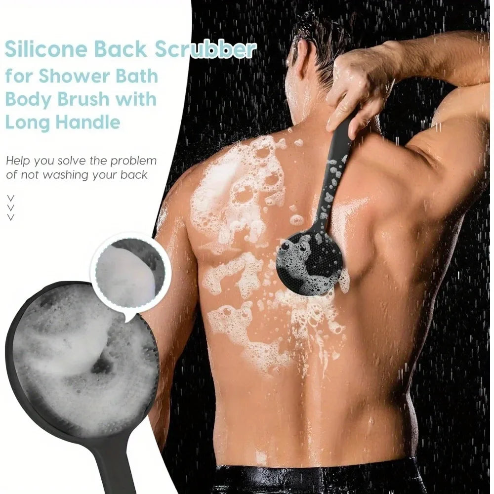 Long Handle Silicone Body Brush – Dual-Sided Cleansing & Exfoliating Tool