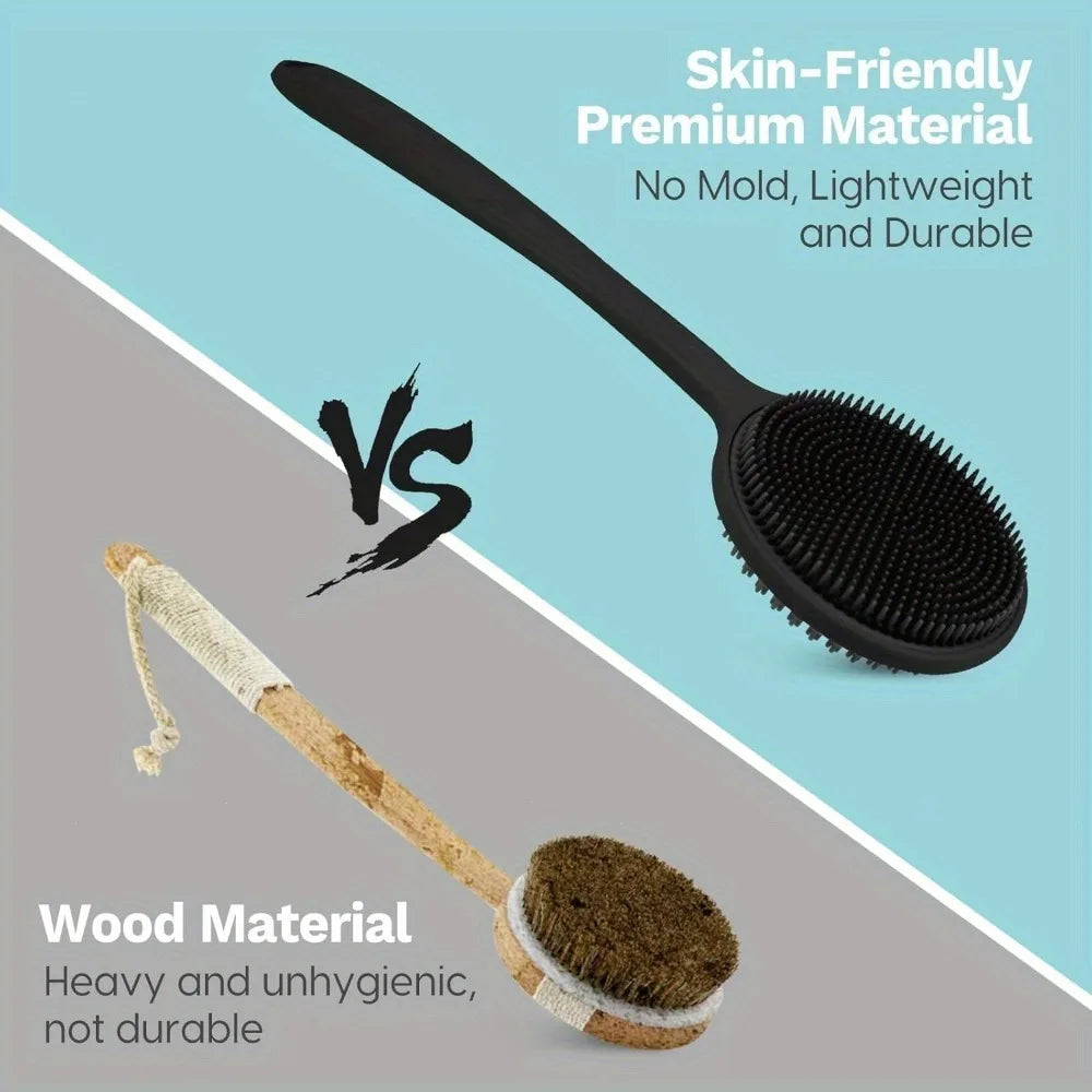 Long Handle Silicone Body Brush – Dual-Sided Cleansing & Exfoliating Tool