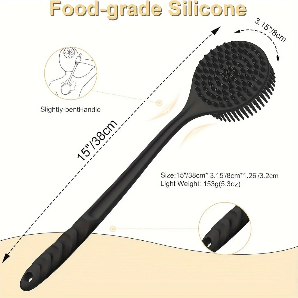 Long Handle Silicone Body Brush – Dual-Sided Cleansing & Exfoliating Tool