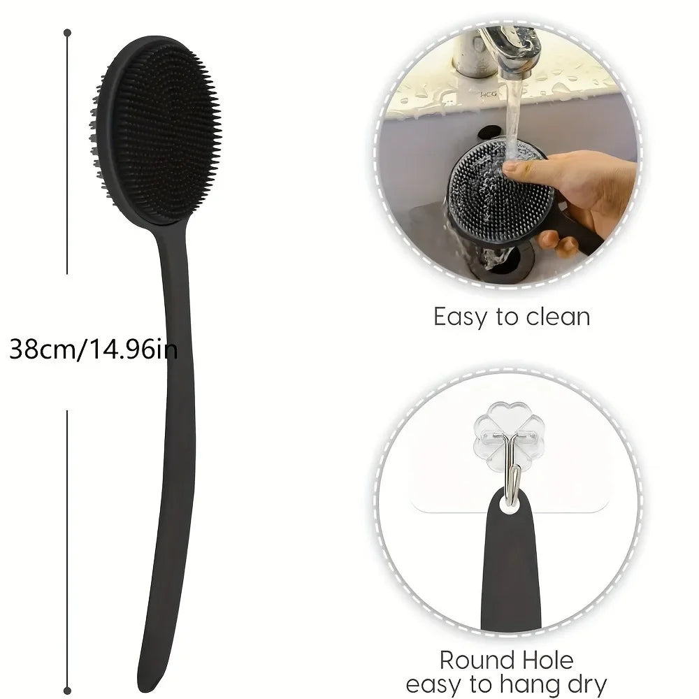 Long Handle Silicone Body Brush – Dual-Sided Cleansing & Exfoliating Tool