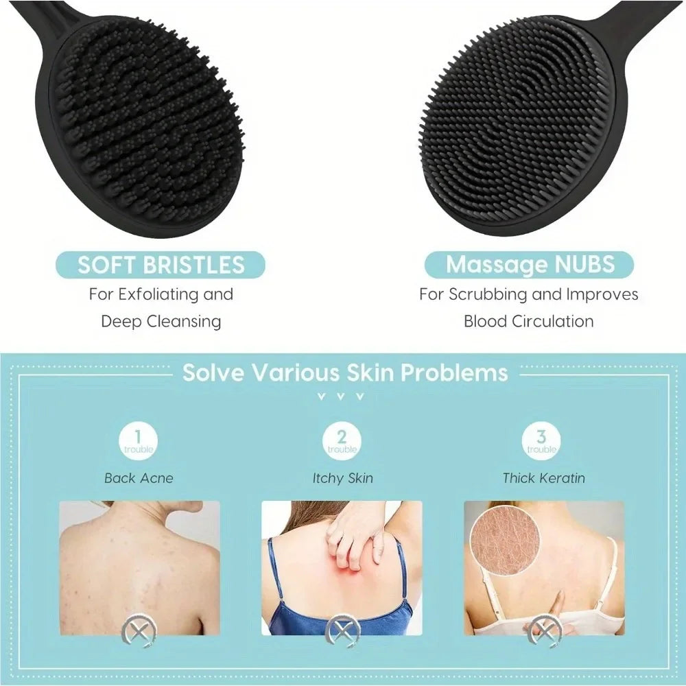 Long Handle Silicone Body Brush – Dual-Sided Cleansing & Exfoliating Tool
