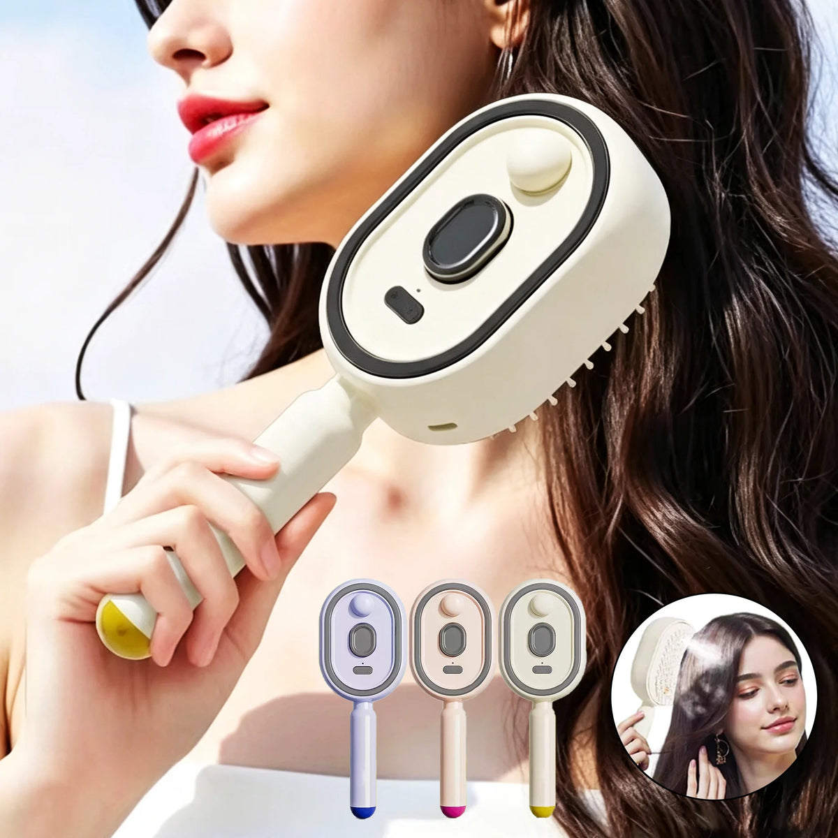 3-in-1 Scalp Massage Brush – Rechargeable Mist Hair Comb